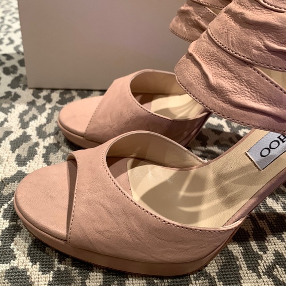 HOST PIC RARE JIMMY CHOO OYSTER POWDER PINK LEATHER PLATFORM SANDALS SIZE US 8 - Picture 8 of 12